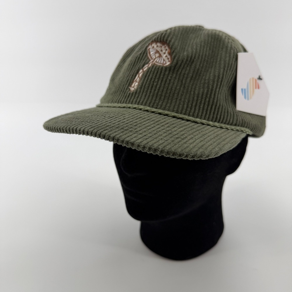 NWT Snag Collective Snapback Hat Unisex OS Olive Green Corduroy Mushroom